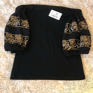 Free People Off the Shoulder Top w/Puffed Sleeves